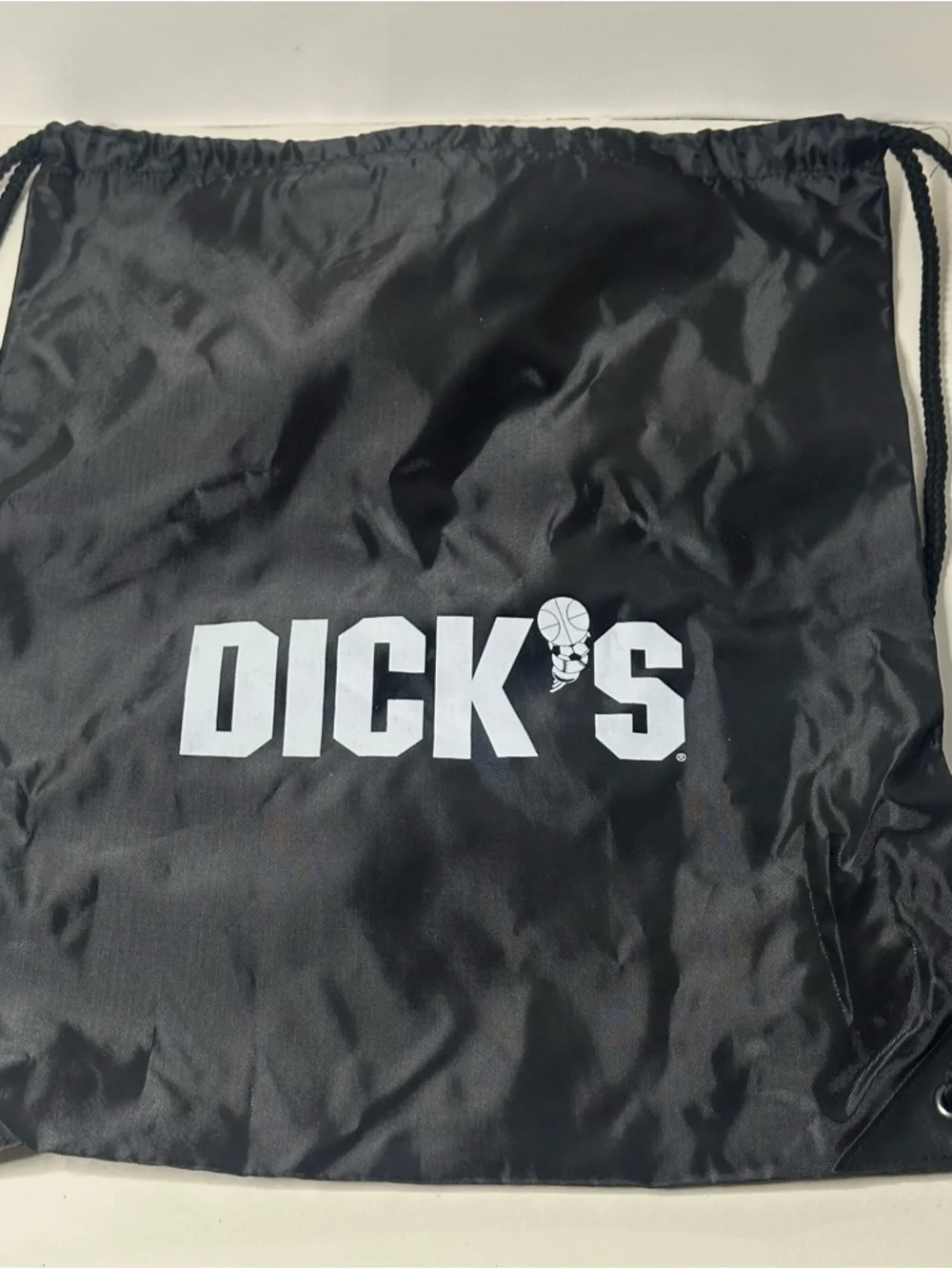Dicks Sporting Goods Black Draw String Cinched Closure Bag Silver Logo NWOT